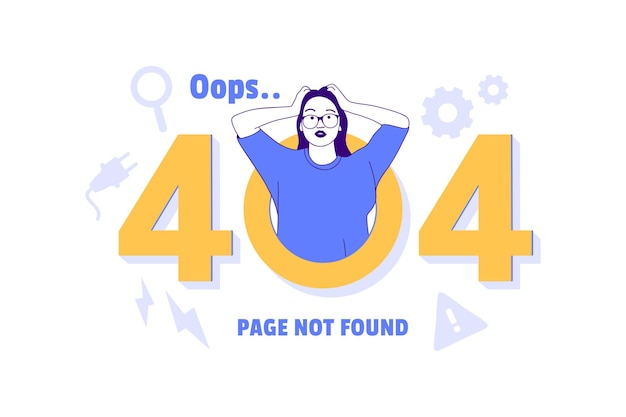Illustraties van boze vrouw voor de bestemmingspagina van het ontwerpconcept met 404-fout