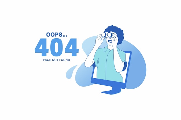 Vector illustraties van een vrouw die een verrekijker internetverbindingen gebruikt voor een 404-foutontwerpconcept