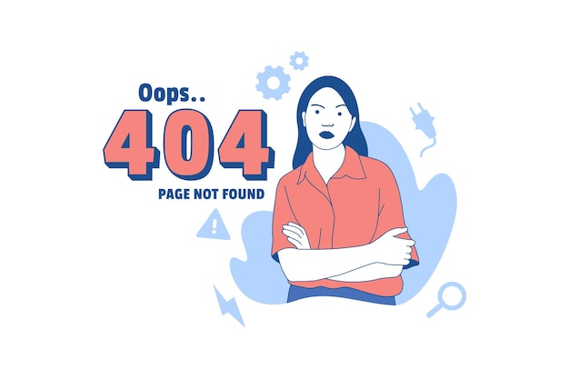 Illustraties van emotionele vrouw voor de bestemmingspagina van het ontwerpconcept met 404-fout