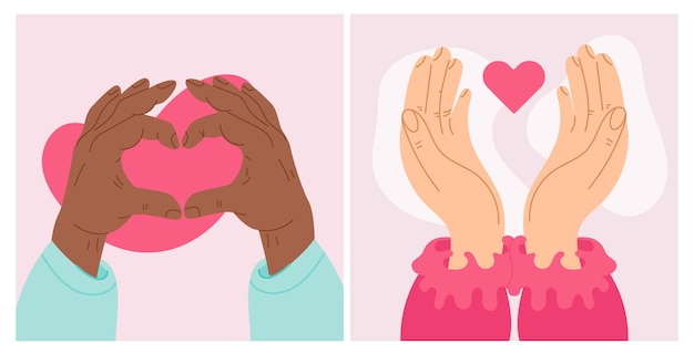 Illustraties van hartgebaren en liefdessymbolen
