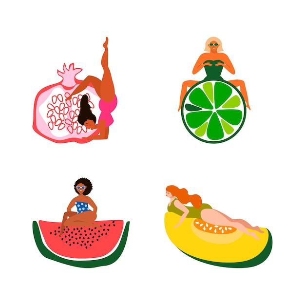 Illustraties van meisjes met fruit