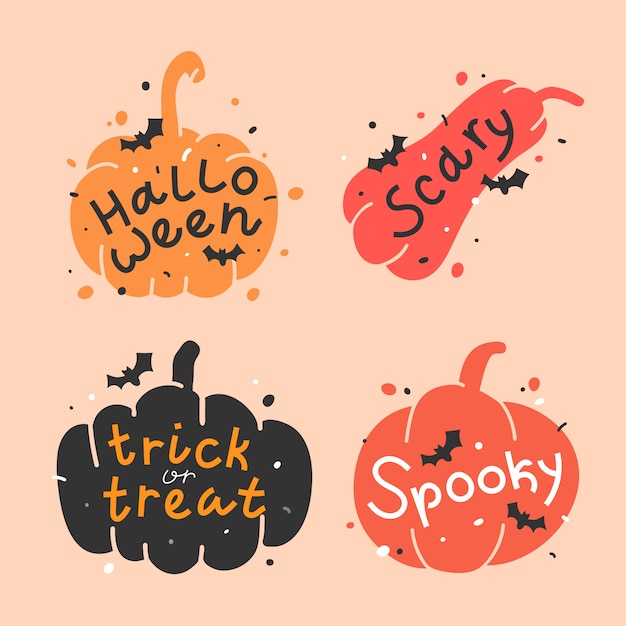 Illustraties van pompoenen met letters voor halloween