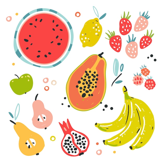 Illustraties van verschillende soorten fruit