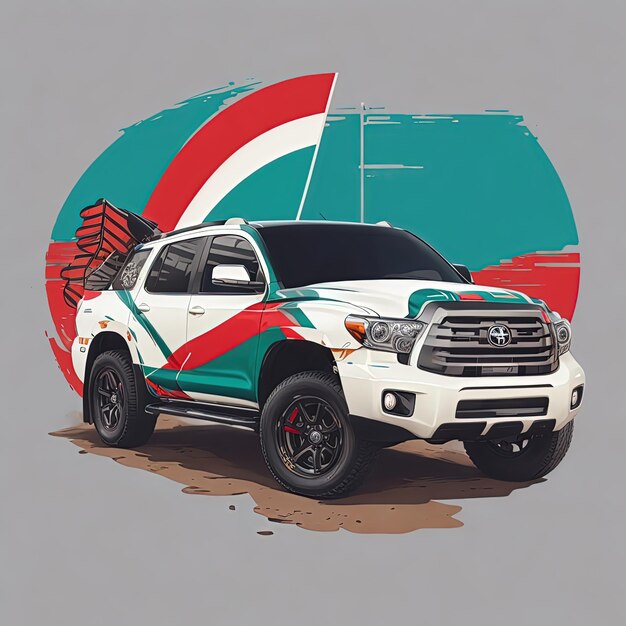 Illustraties vector auto jeep suv land vlag t shirt ontwerp