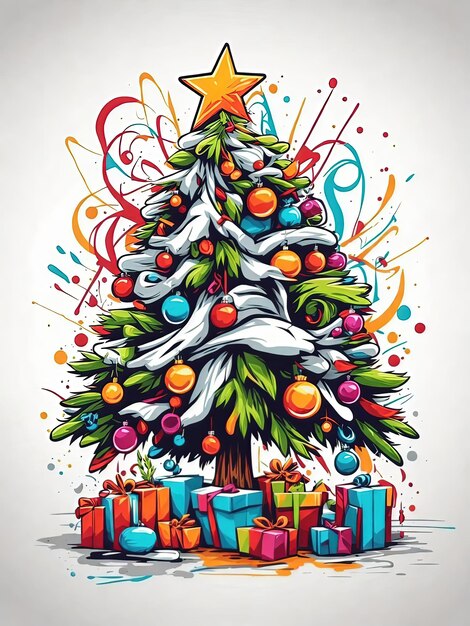 Vector illustraties vector kerstboom en decoratie met geschenken accessoires en gekleurde ballen