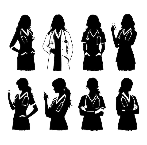 Illustratievector van het silhouet van een vrouwelijke arts
