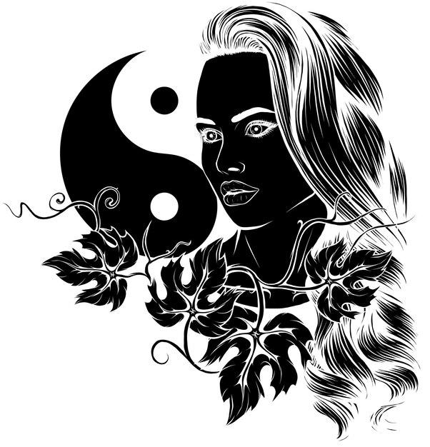 Vector illustratio of woman death with yin yang symbol