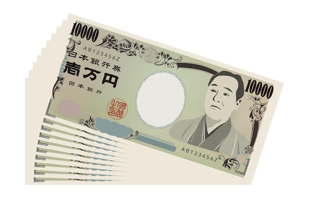 Vector illustration of 100000 yen spread outxatranslation bank of japan notes ichiman yen bank of japan