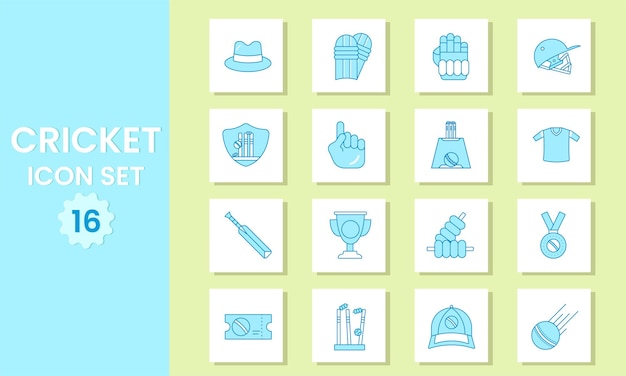 Illustration Of 16 Icons Pack Of Cricket In Flat Style