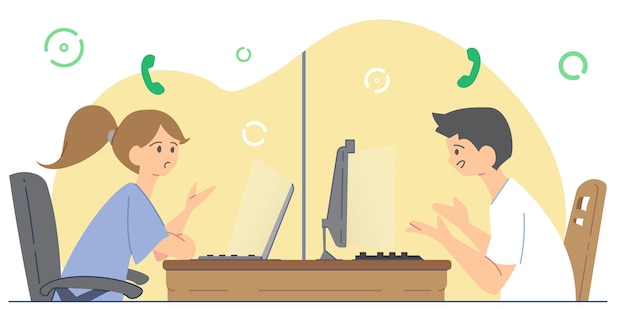 Vector illustration of 2 people doing online meeting.