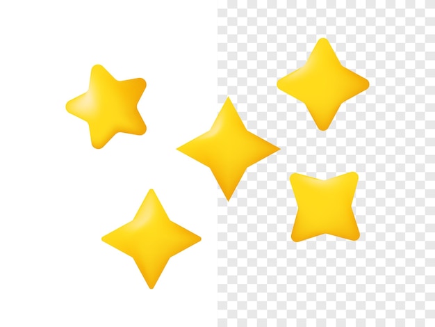 иллюстрация 3d набор иконок желтые звезды различной формы пять изолированных на белом фоне