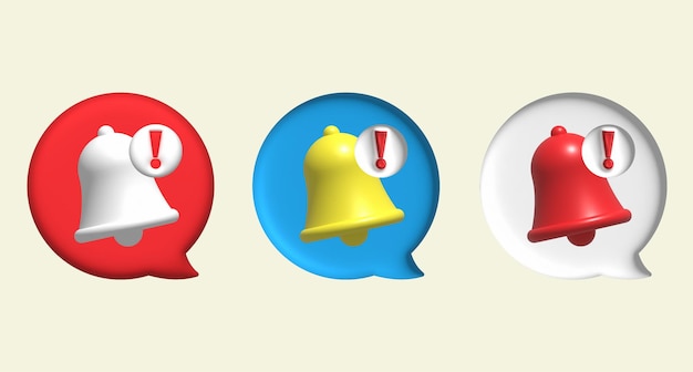 Illustration 3D Message button with notification bell