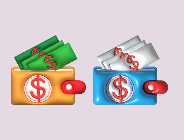 illustration 3D money bag income and expenses