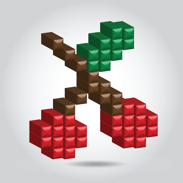 Illustration 3d pixel cherry - vector picture for dwsign