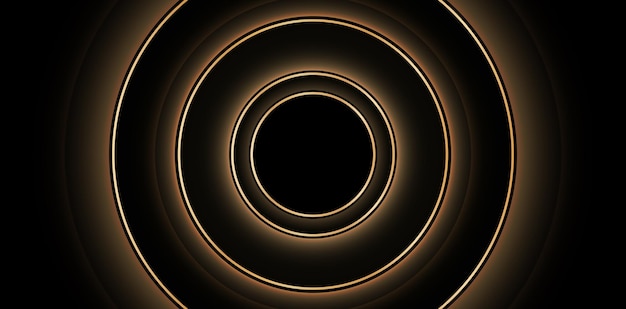 illustration of 3d render of an radial circle golden line black background, for website banner