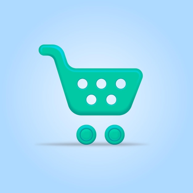 Illustration of a 3D shopping cart in the form of an icon on a gently blue background