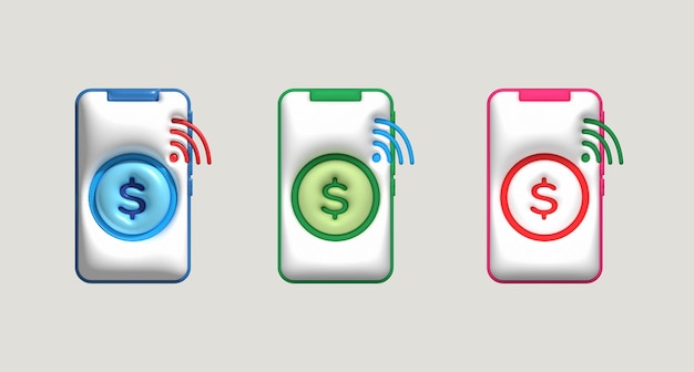 Illustration 3D symbolic icons about financial transactions anywhere via mobile channels