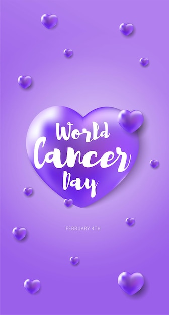 Illustration Of 4 February World Cancer Day Poster Or Banner Background. Cancer Awareness Realistic