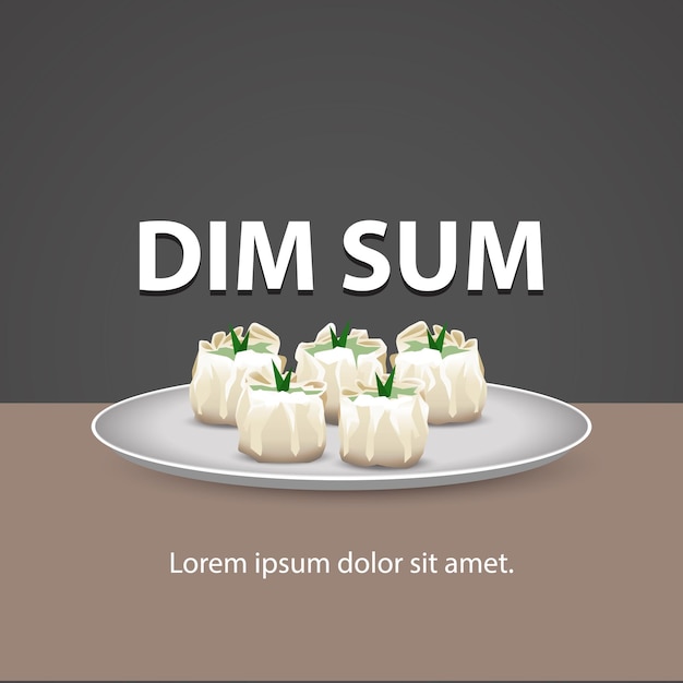 Illustration of 5 dimsum dumplings topped with pandan leaves on a plate