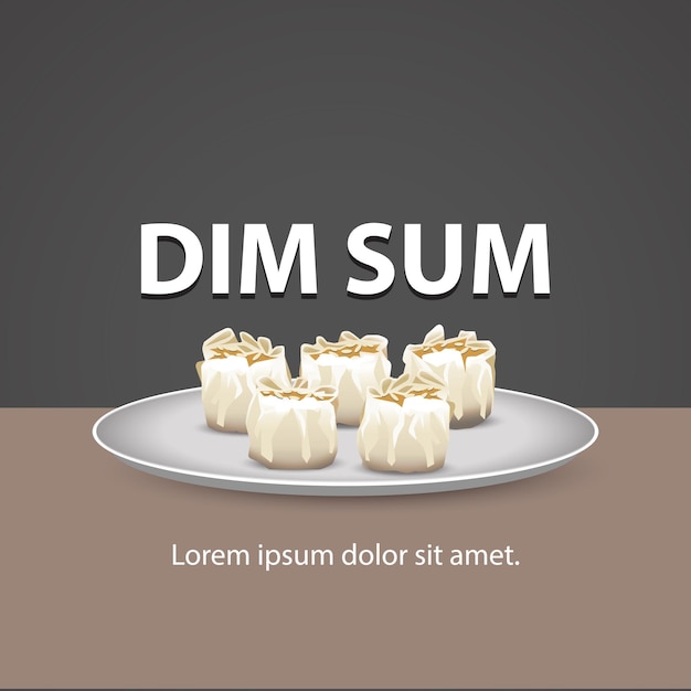 illustration of 5 dimsum dumplings with sesame topping on a plate