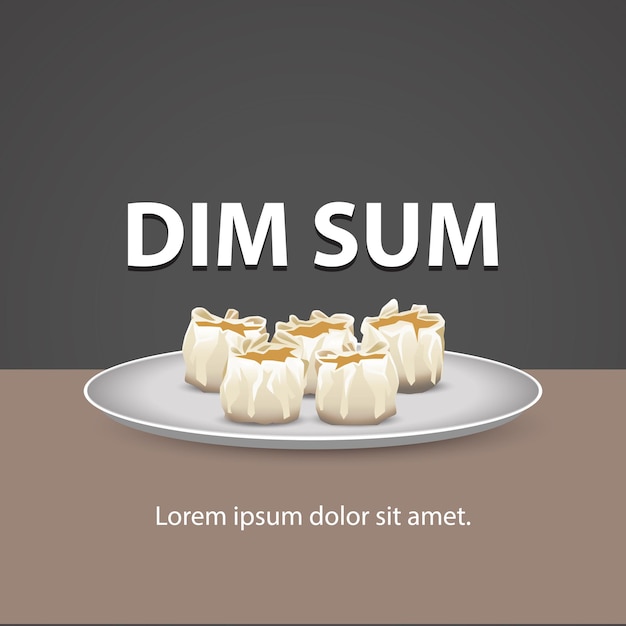 Illustration of 5 original dimsum dumplings on a plate