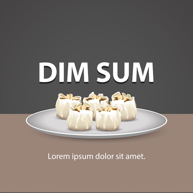 illustration of 5 siomay dimsum with healthy white mushroom topping on a plate