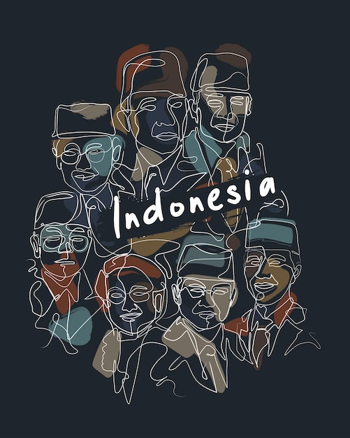 Vettore illustrazione 7 presidenti indonesiani dal 1945 ad oggi
