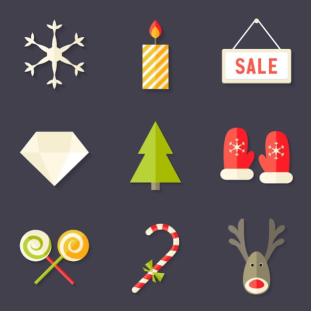 Vector illustration of 9 christmas icons set 7