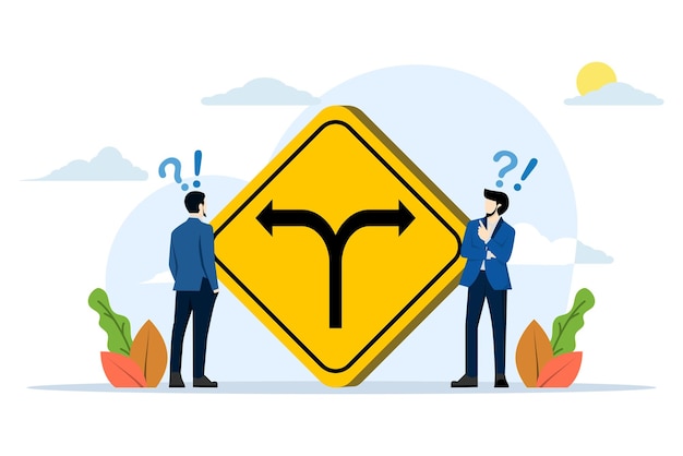 illustration about Concept of decision to choose a path with businessman thinking about where to go