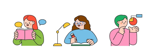 Illustration about education Students are reading writing analyzing and studying