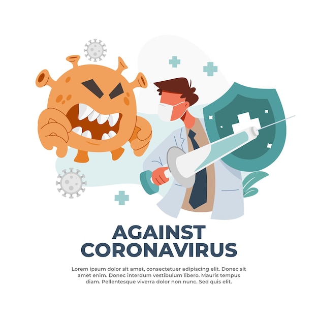 Vector illustration about fighting the covid-19 pandemic with vaccinations