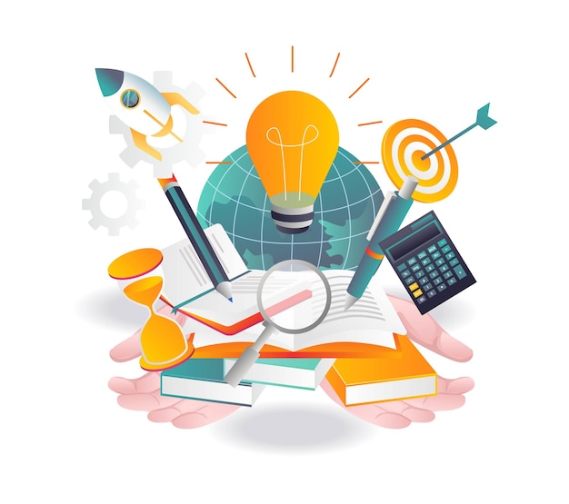 Vector illustration about school and learning investment business