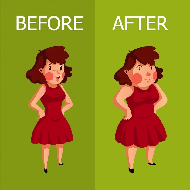 Illustration about woman before and after gain weight