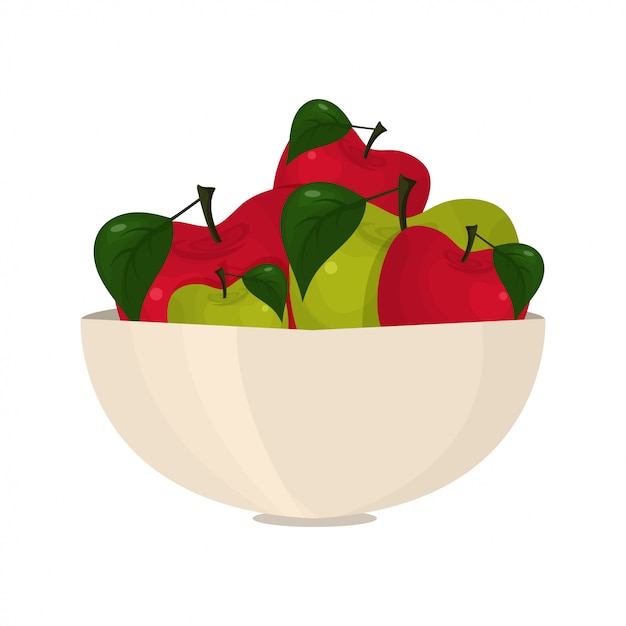 Vector illustration of abstract bright apples in a bowl.