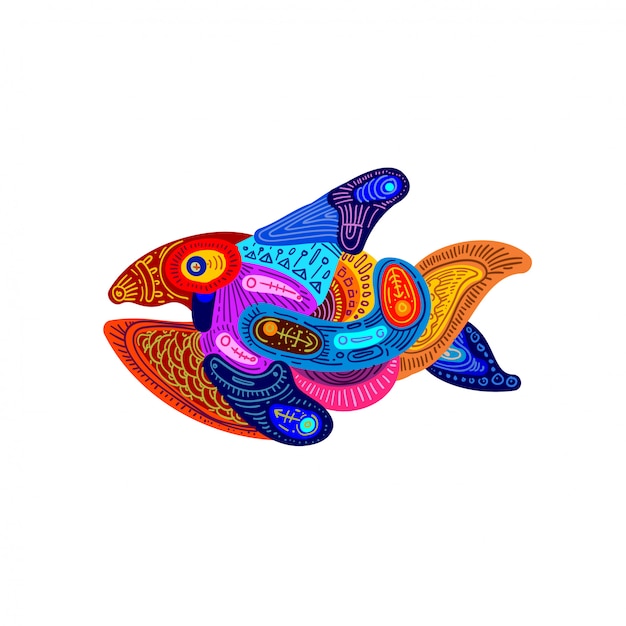 Illustrazione astratto colorato etnico pesce ornamento.