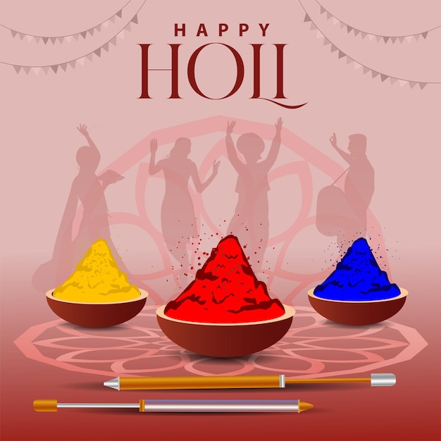 Illustrazione del design colorato astratto della carta di sfondo happy holi per il festival del colore dell'india