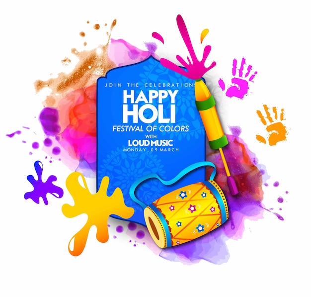 Vettore l'illustrazione del fondo variopinto astratto di celebrazione di happy holi per il festival dei colori celebra