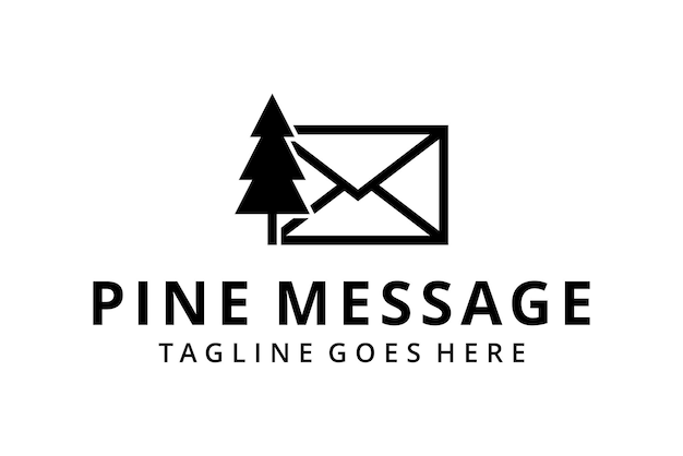 Illustration abstract envelope letter with nature pine tree sign logo design template icon
