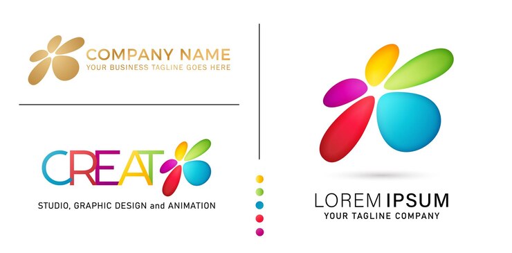 Vector illustration of abstract shape fives colors logos letter type isolated white background for branding