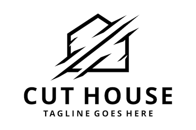 Illustration abstract sharp cut house with knife sign design template logo