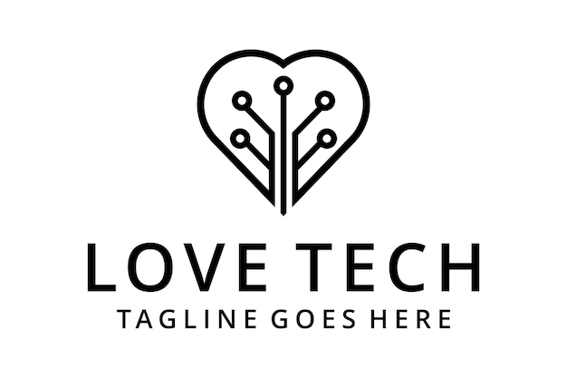 Vector illustration abstract technology sign connect with love or heart logo design template