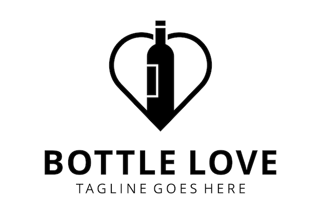 마음 또는 사랑 로고 디자인 그림 추상 와인 병 음료 로고 디자인 템플릿