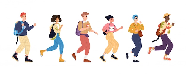 illustration active walking young people