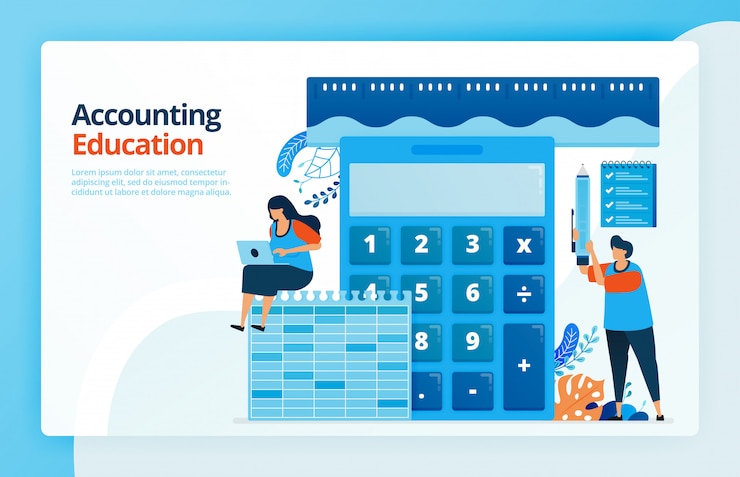 Vector  illustration of activities from accounting and measurement education. calculator for calculation. ruler to measure finances. bookkeeping learning.