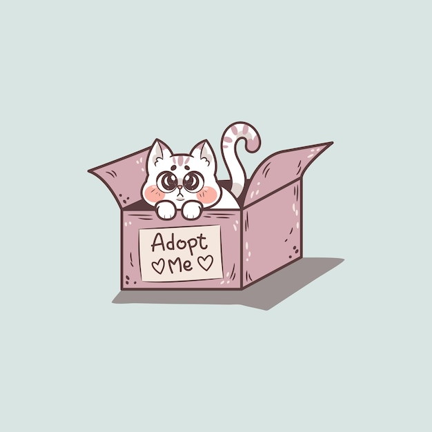 Illustration of adorable cat in a cardboard box