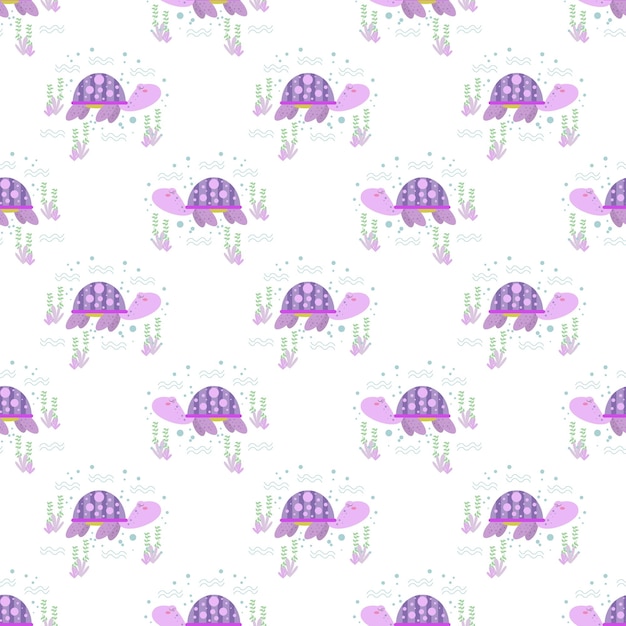 Illustration of adorable turtle cartoon seamless pattern premium vector