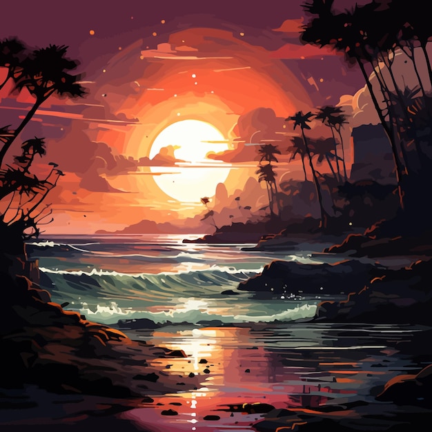 illustration of an aesthetic sunset view