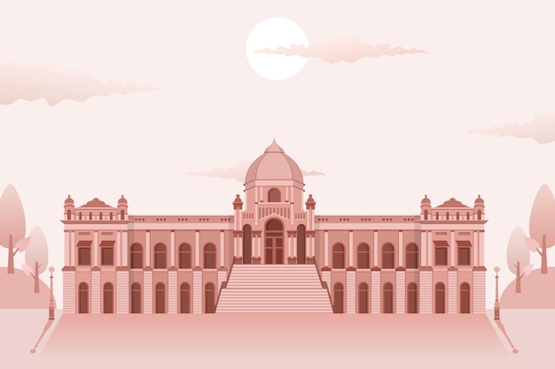 Vector illustration of ahsan manzil, one of the icons of bangladesh