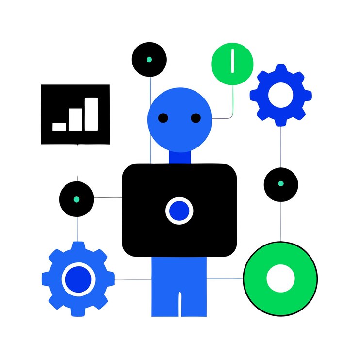 Vector an illustration of an aigenerated system it consists of a blue robot with a white head and arms