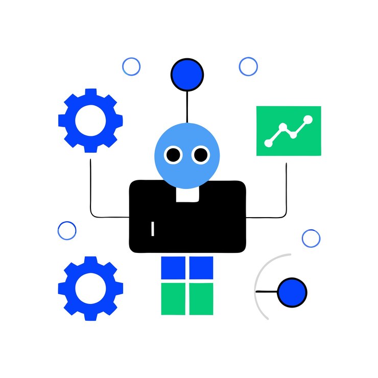 Vector an illustration of an aigenerated system it consists of a blue robot with a white head and arms